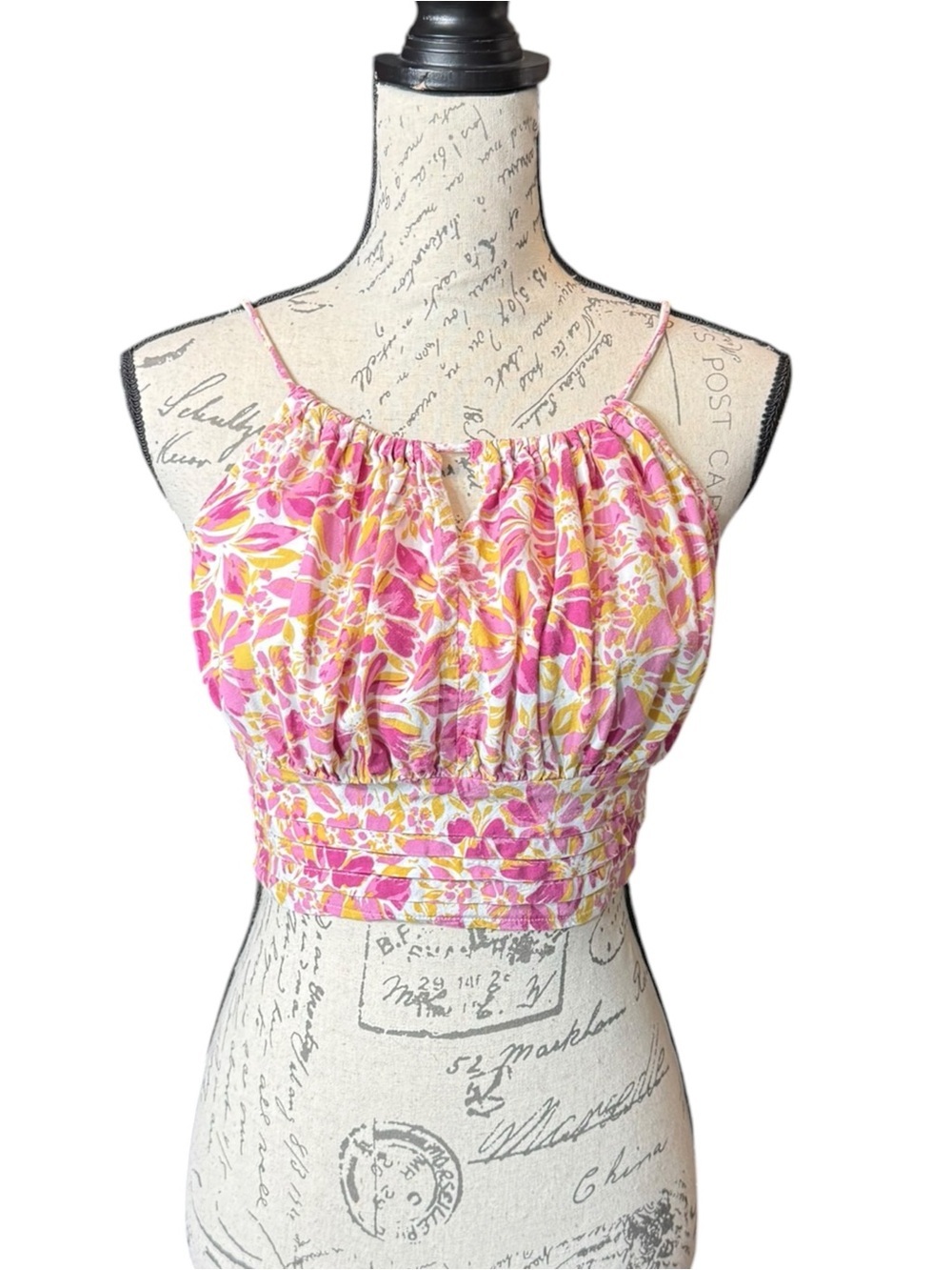 Japna Pink Floral Smocked Camisole Crop Top Size Medium